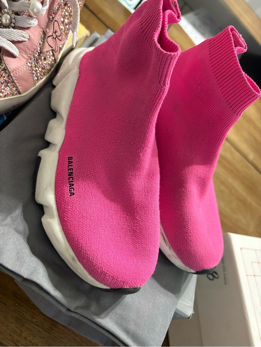 Balenciaga Kids Bright Pink Knit Sock Sneakers